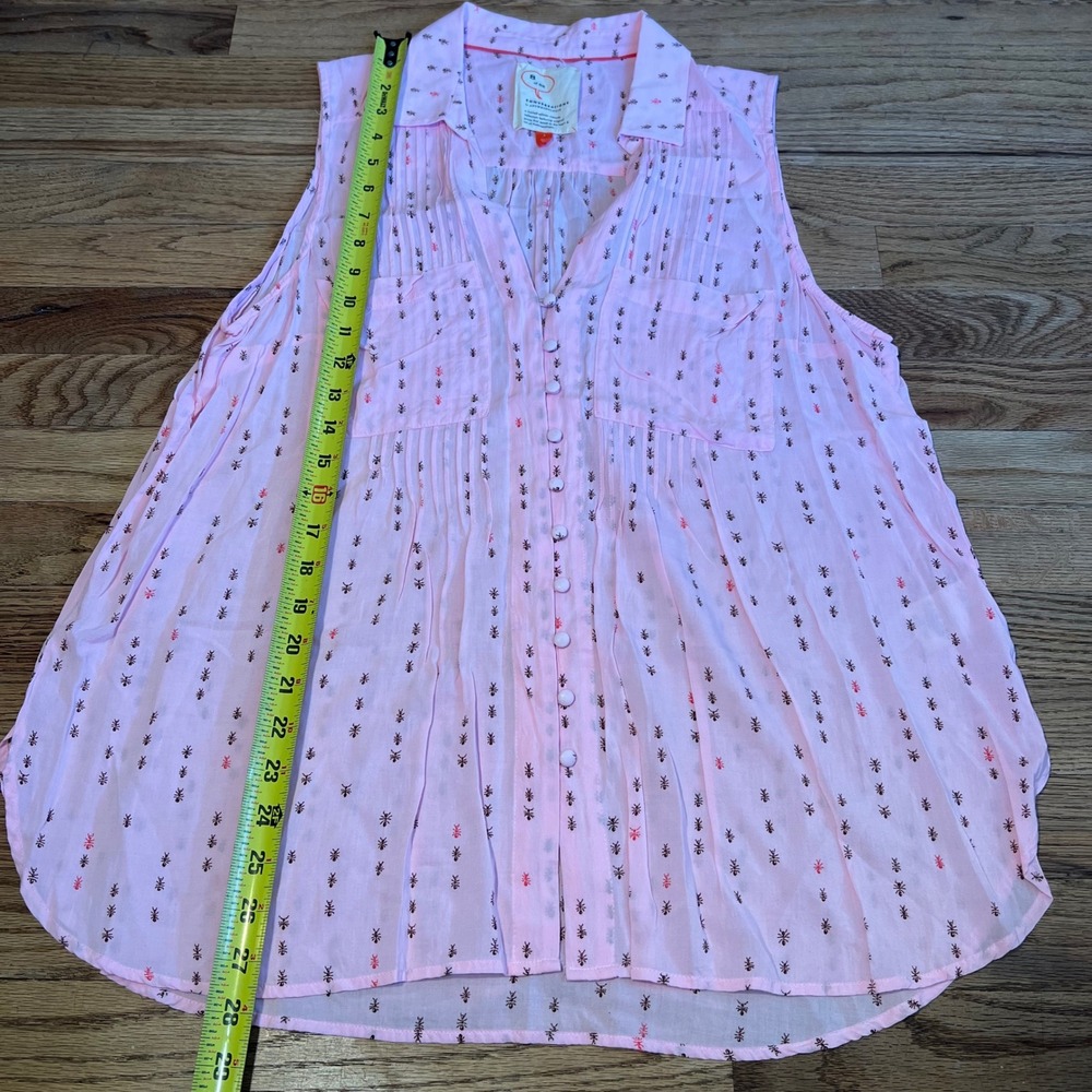 Conversations by Anthropologie Pink Ant Print Sleeveless Pintuck Blouse Size L - Picture 5 of 8